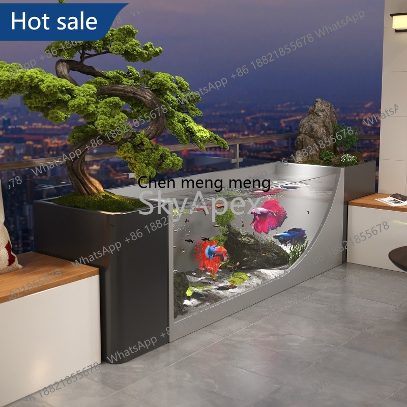 Marine Aquarium With Sump - M02仕上げ済みステンレス鋼バルコニー魚池防錆循環流水ガラスタンク金属生態水景