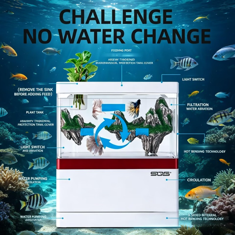 2026ミニ水槽 自循環式水槽 充電式フィルター付き 卓上  - Marine Aquarium With Sump のレビューと価格